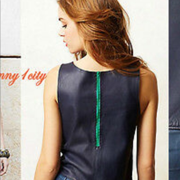 NWT Anthropologie leather(100%) navy top - Picture 2 of 5